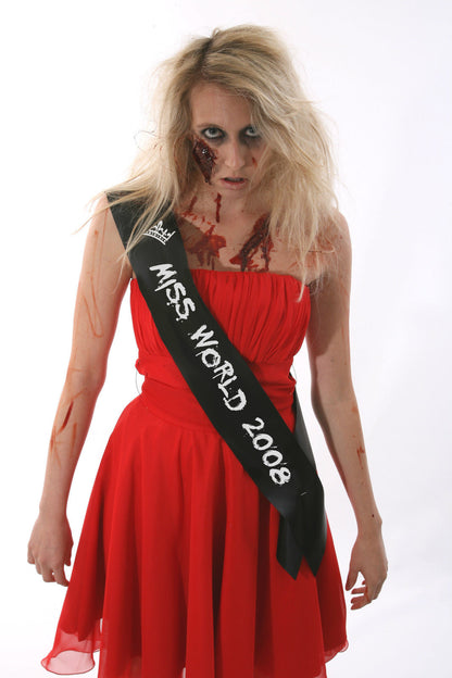 NEW SCARY HALLOWEEN FANCY DRESS COSTUME OUTFIT ZOMBIE PROM QUEEN SASH