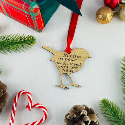 Robins Appear Tree Decoration - Bird - Sustainable Oak Wooden Bauble