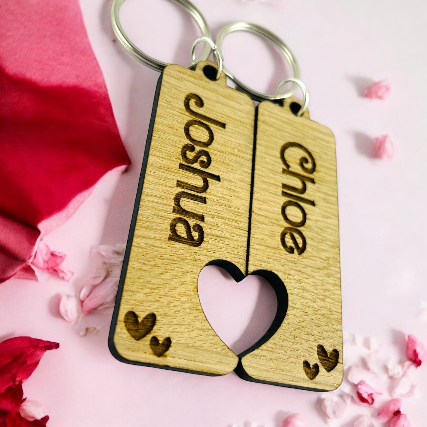 Personalised Name Keyring Heart - Set of 2