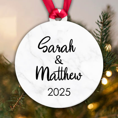 Personalised Couple Marble Bauble Tree Decoration Xmas Gift Idea Secret Santa - Add Names & Year! - Gift Boxed