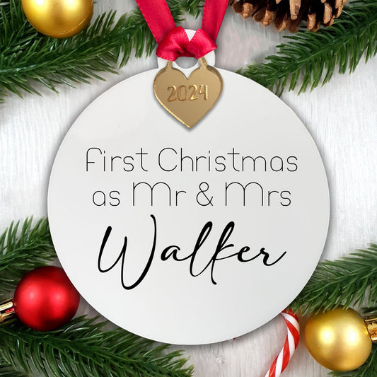 Personalised First Christmas as Mr & Mrs - Mr Mr - Mrs Mrs Tree Decoration Bauble | Acrylic | Gift Boxed