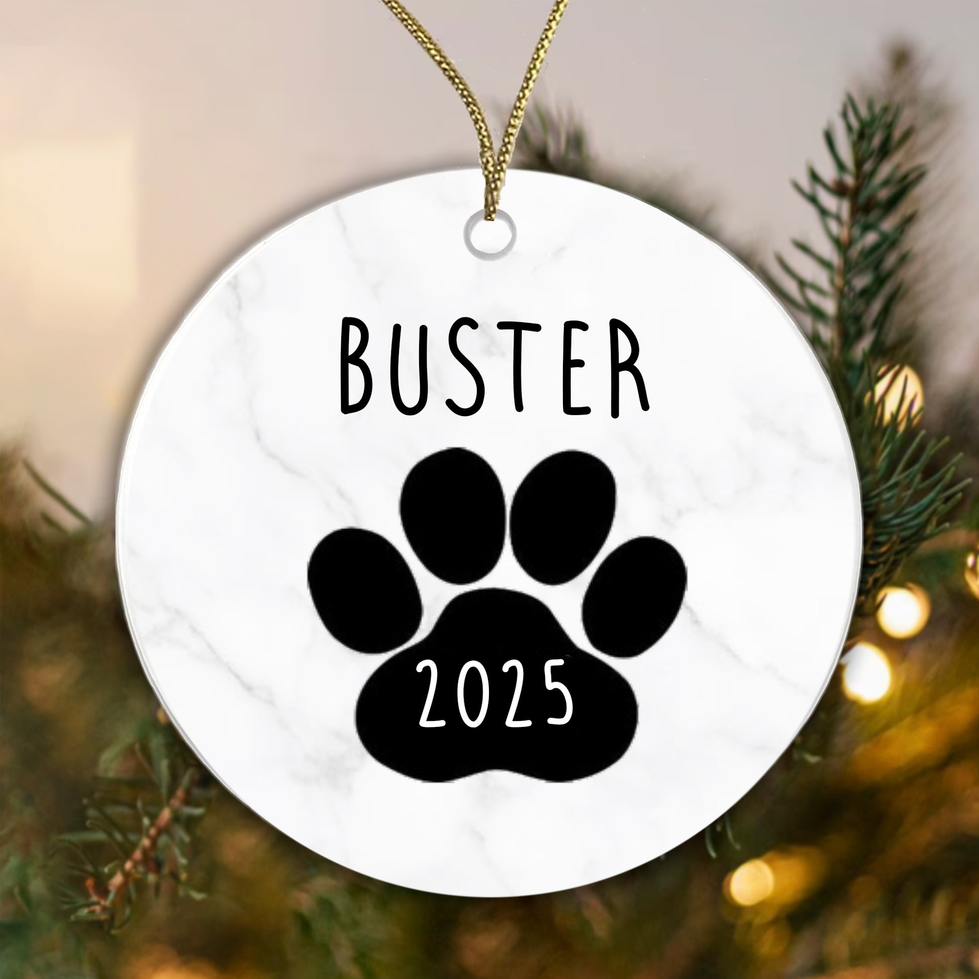 Personalised Ceramic Dog Bauble - Add your name and year! 