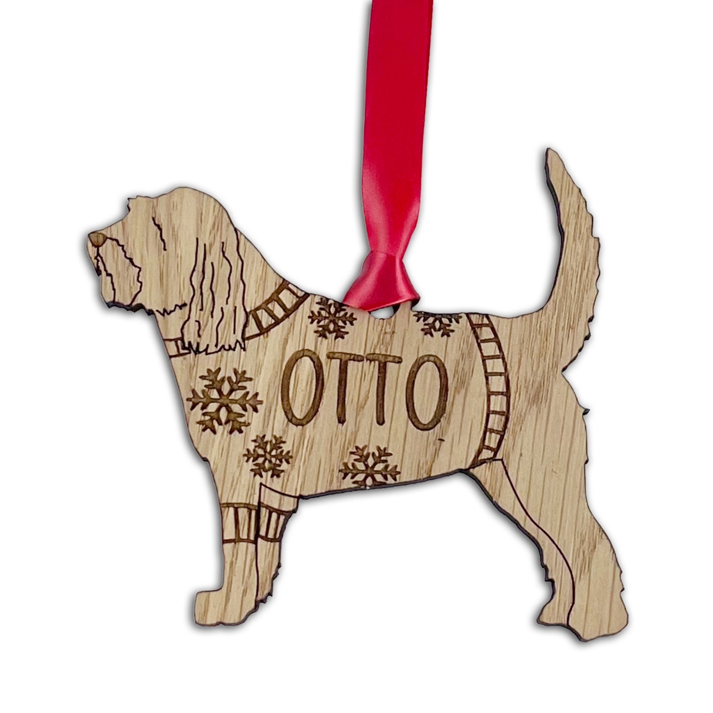 Personalised Otterhound Bauble Jumper Dog Bauble - Oak Veneer Wood - Add any name