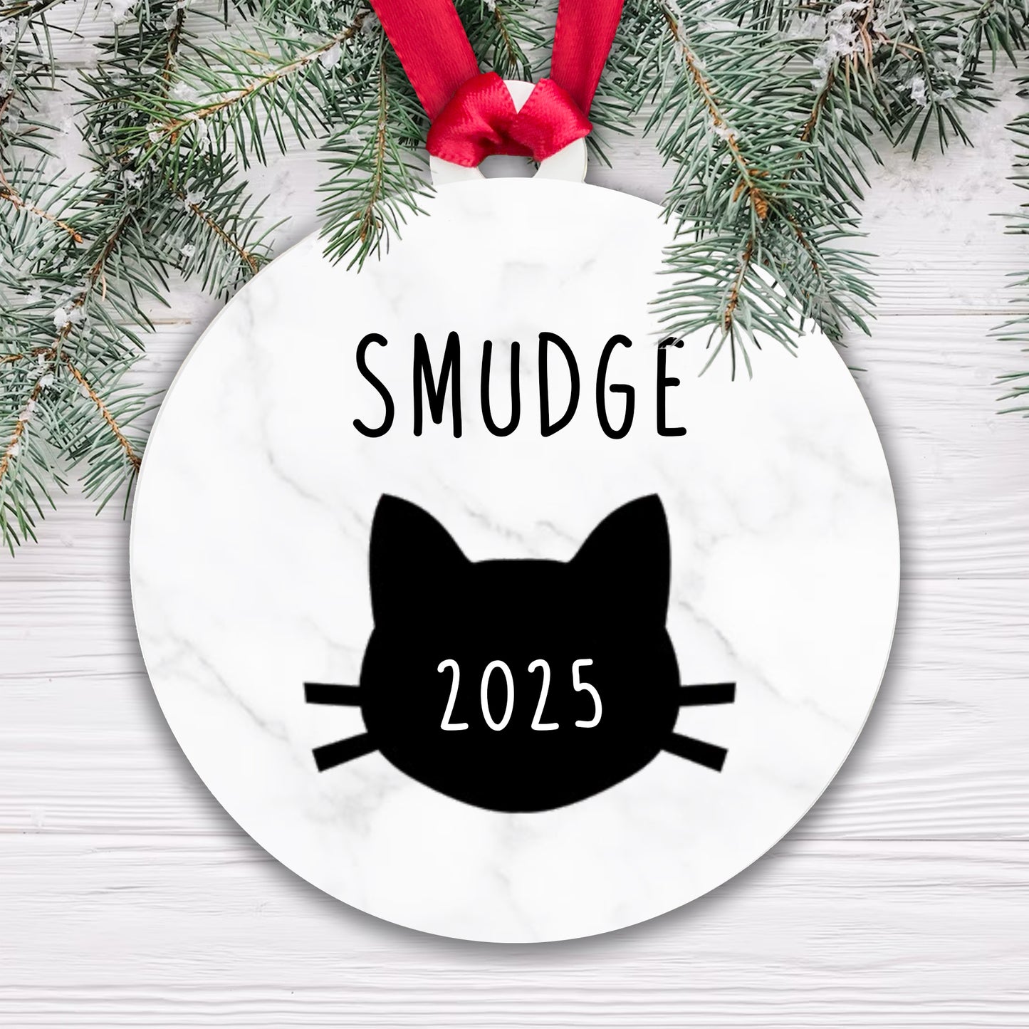 Personalised Cat Name and Year Bauble Christmas Tree Decoration - Acrylic