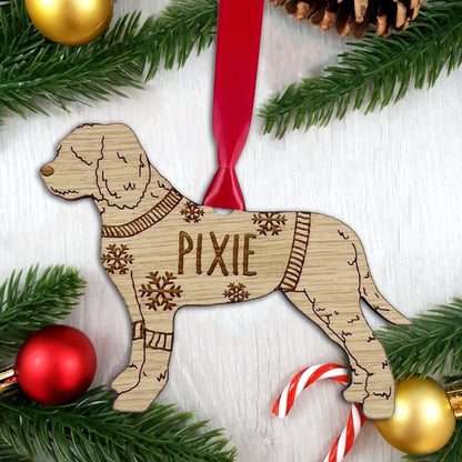 Personalised Lagotto Romagnolo Bauble Jumper Dog Bauble - Oak Veneer Wood - Add any name