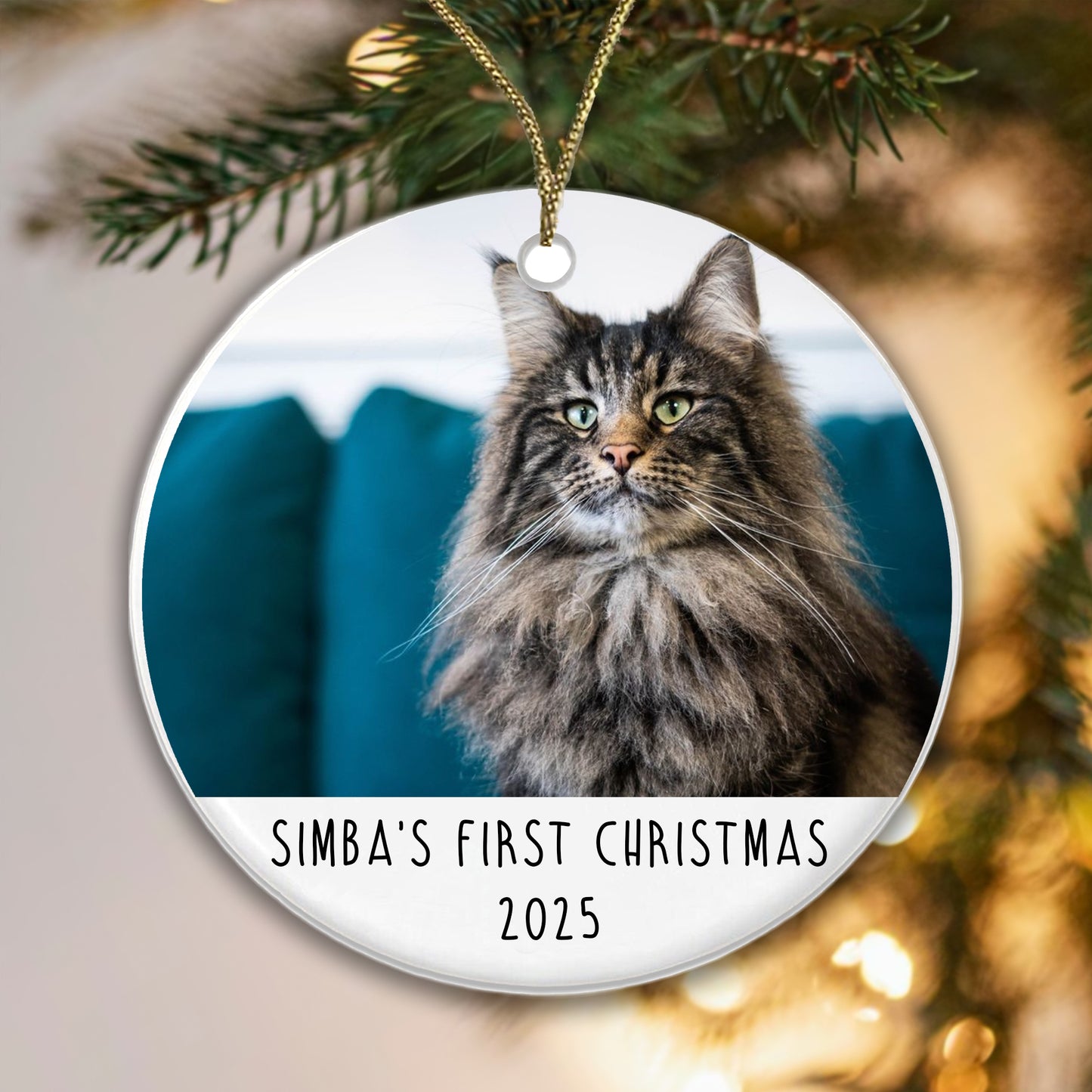 Personalised Cat's First Christmas Photo Bauble - Ceramic