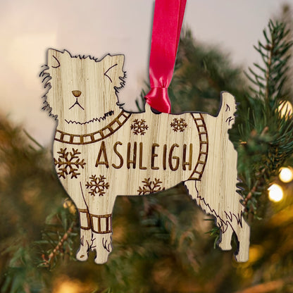 Personalised Affenpinscher Bauble Jumper Dog Bauble - Oak Veneer Wood - Add any name