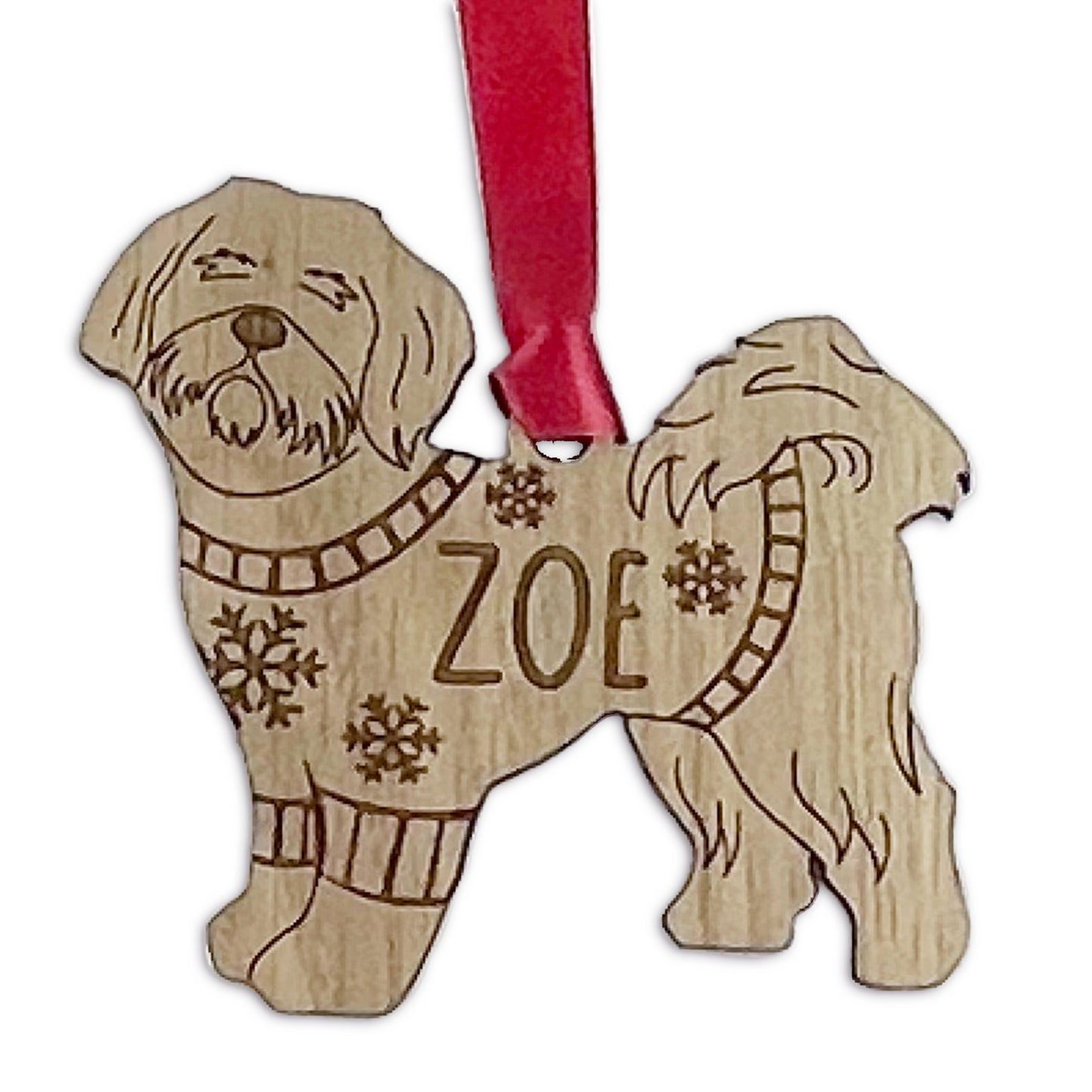 Personalised Shih Tzu Bauble Jumper Dog Bauble - Oak Veneer Wood - Add any name