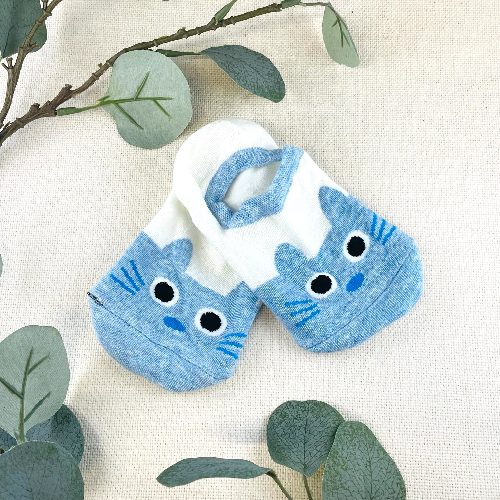 Cute Cat Face Socks - Blue - UK shoe sizes 2-7