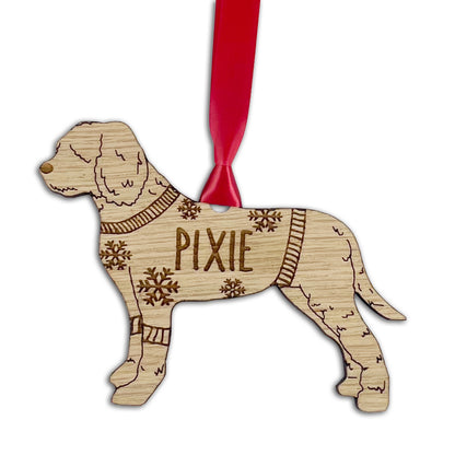 Personalised Lagotto Romagnolo Bauble Jumper Dog Bauble - Oak Veneer Wood - Add any name