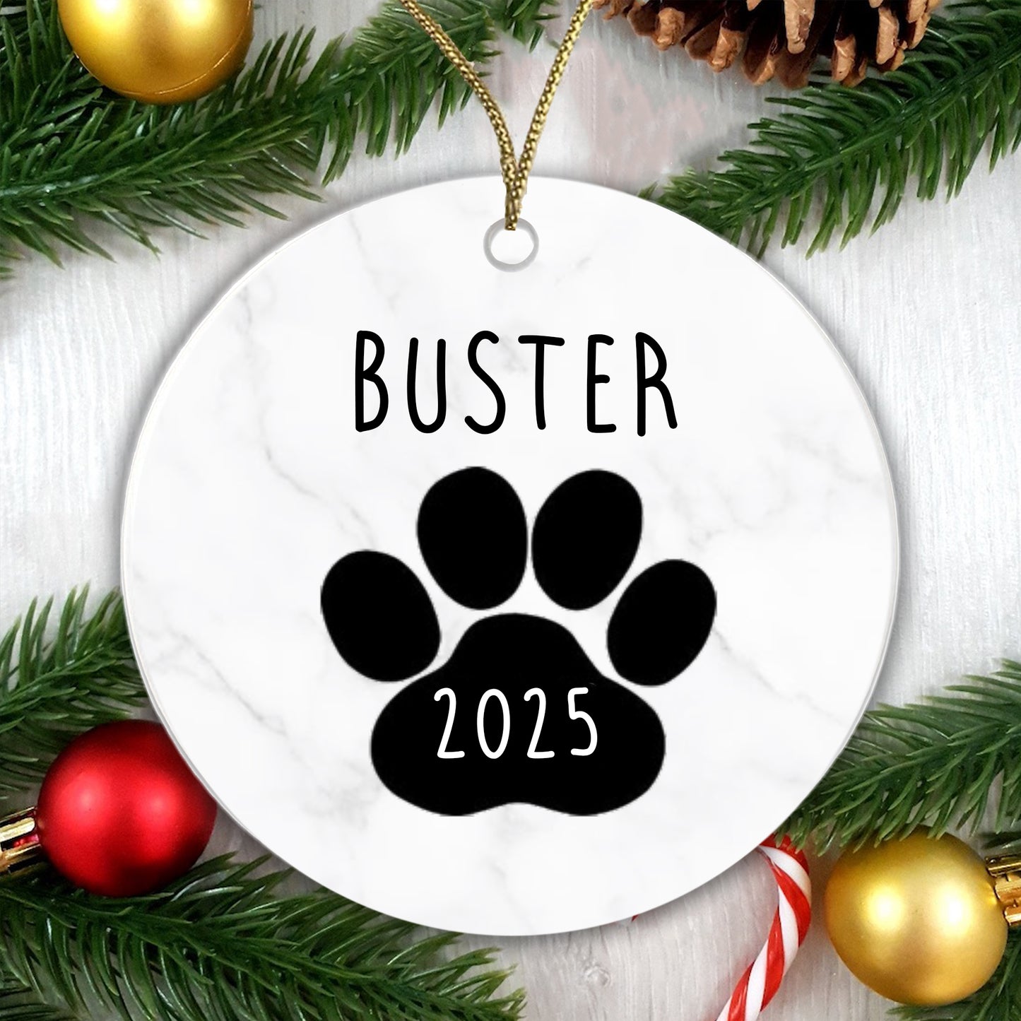 Personalised Ceramic Dog Bauble - Add your name and year! 