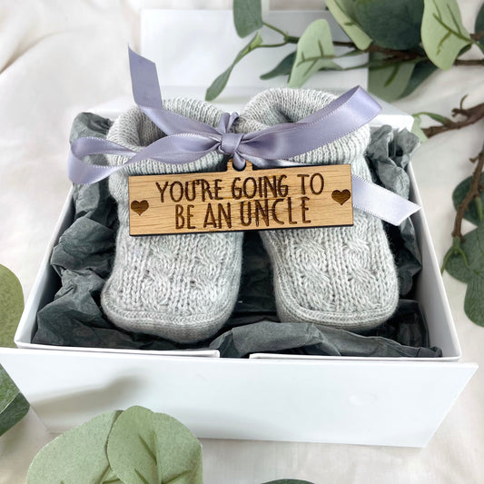 Guess What' Booties - Grey & Gift Boxed - "You're Going to Be..." - An Uncle