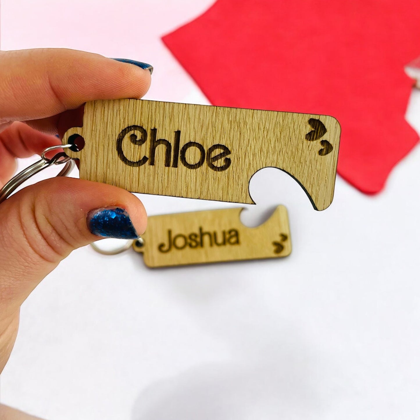 Personalised Name Keyring Heart - Set of 2