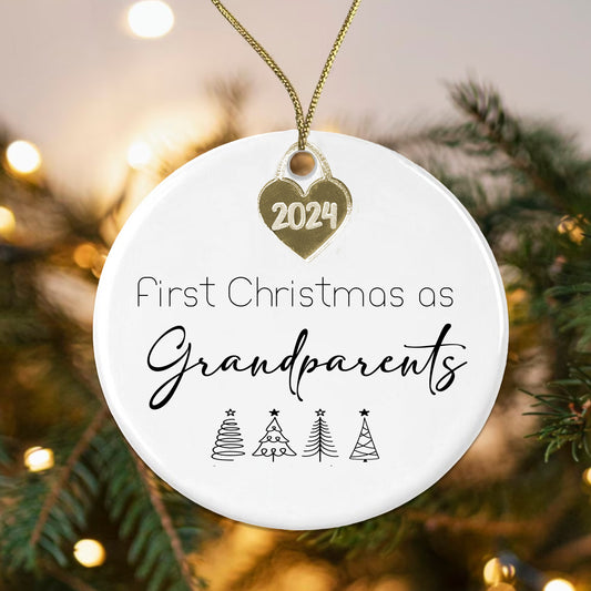 Personalised First Christmas as Grandparents Tree Decoration Bauble  | Ceramic