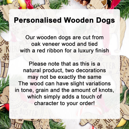Personalised Patterdale Bauble Jumper Dog Bauble - Oak Veneer Wood - Add any name