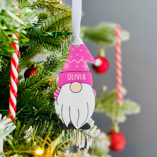 Personalised Christmas Acrylic Gonk Bauble - Pink - Add any name! 