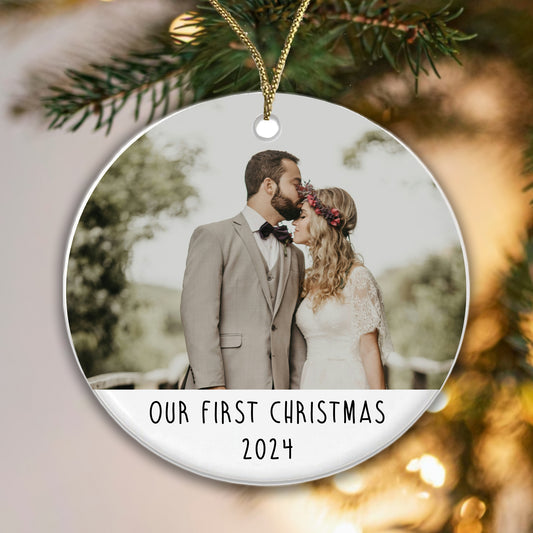 Personalised Couple Photo Bauble - Add a photo, names and year!