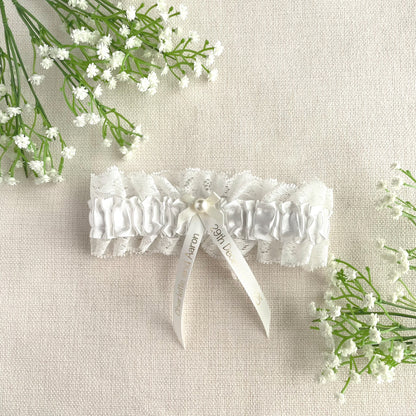 Personalised Garter White with Gold Text