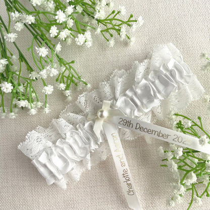 Personalised Garter White with Gold Text