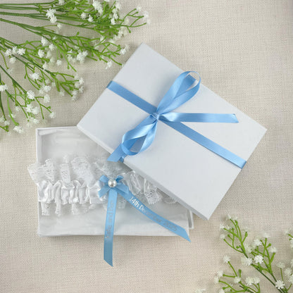 Personalised Garter Pale Blue with Silver Text