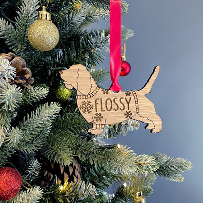 Personalised Petit Basset Griffon Vendeen Bauble Jumper Dog Bauble - Oak Veneer Wood - Add any name