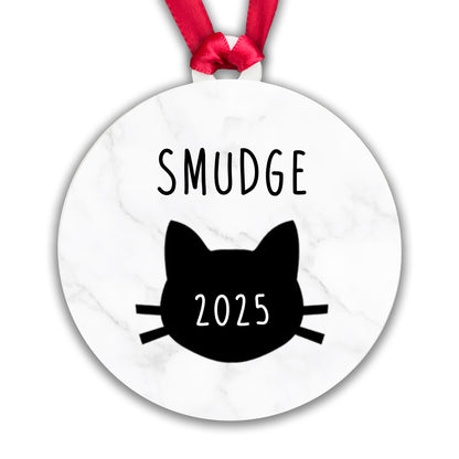 Personalised Cat Name and Year Bauble Christmas Tree Decoration - Acrylic