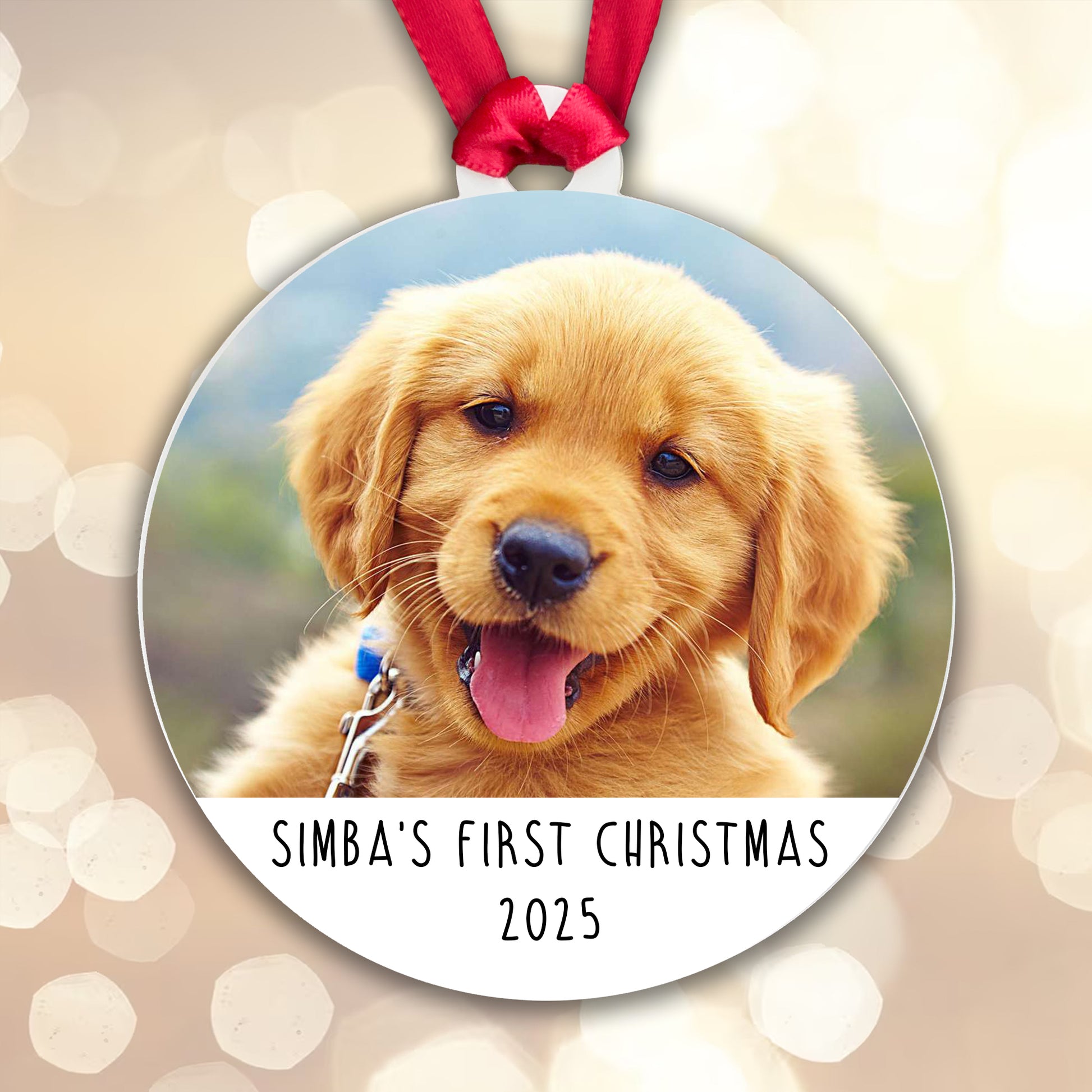 Personalised Dog's First Christmas Bauble - Acrylic Photo