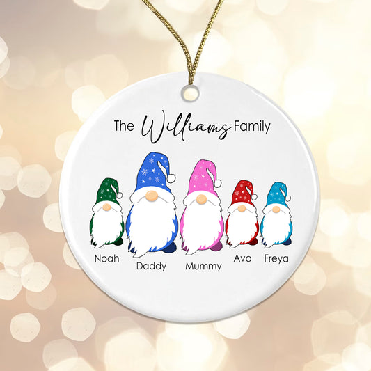 Personalised Gonk Family Christmas Bauble Ceramic - 3 Children Names + Surname