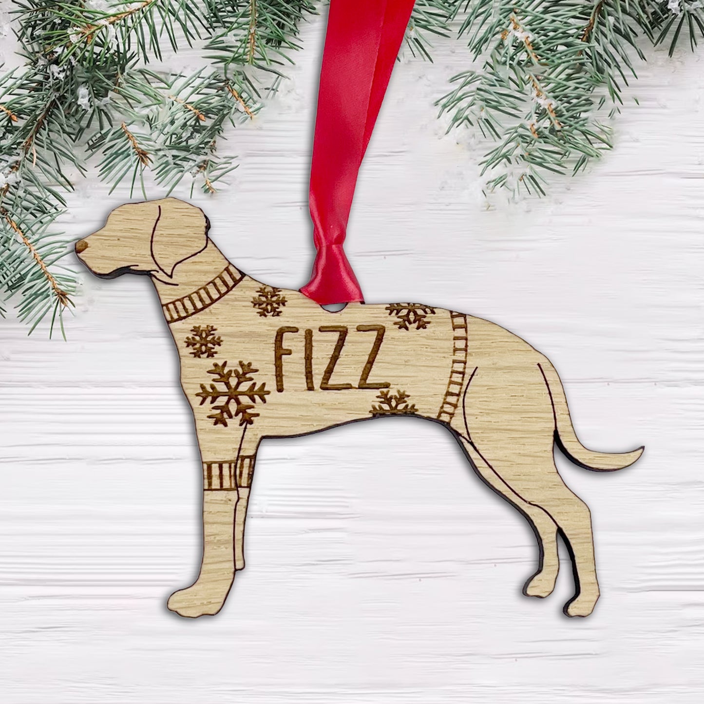 Personalised Rhodesian Bauble Jumper Dog Bauble - Oak Veneer Wood - Add any name