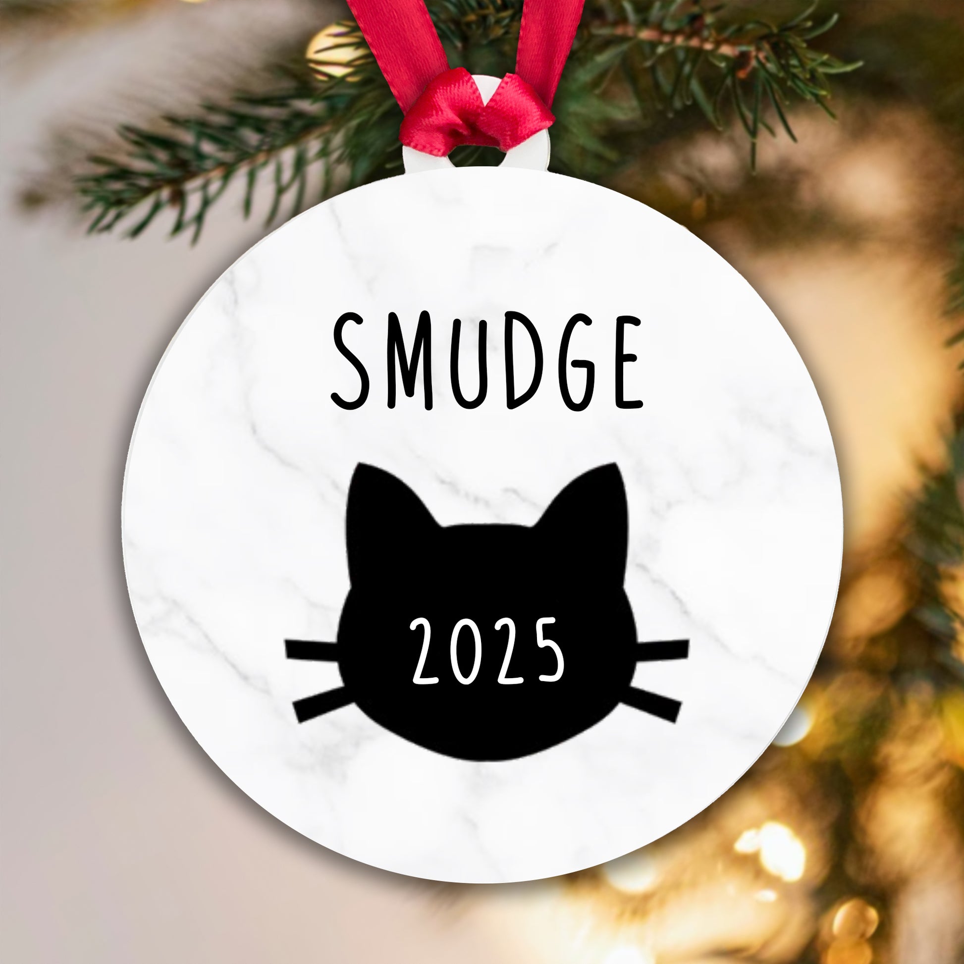 Personalised Cat Name and Year Bauble Christmas Tree Decoration - Acrylic - Gift Boxed