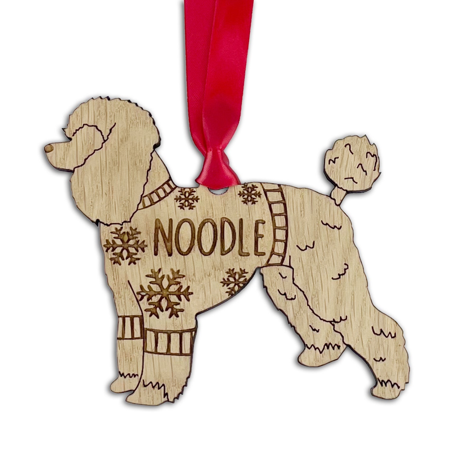 Personalised Poodle Bauble Jumper Dog Bauble - Oak Veneer Wood - Add any name