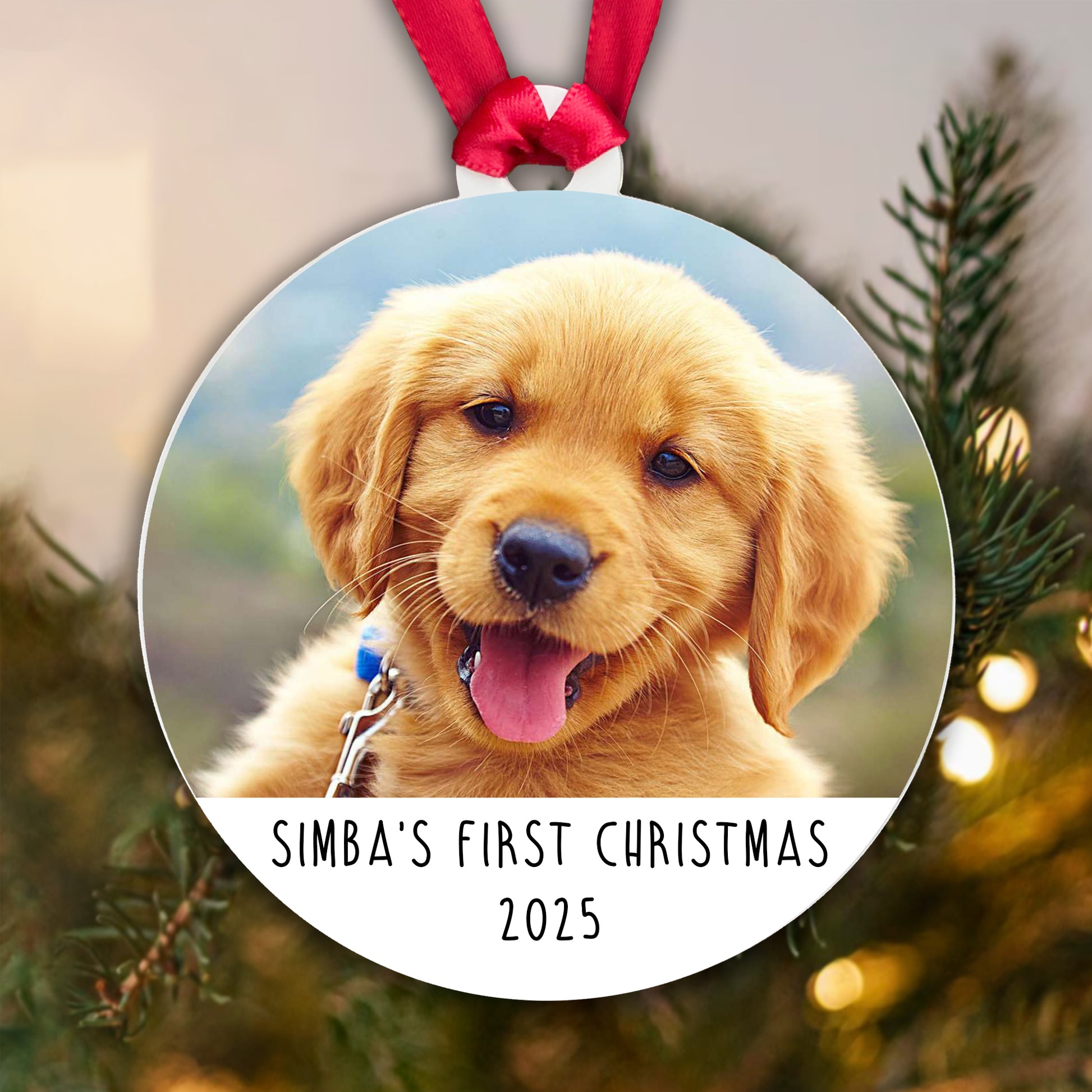 Personalised Dog's First Christmas Bauble - Acrylic Photo