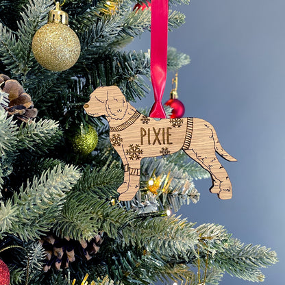 Personalised Lagotto Romagnolo Bauble Jumper Dog Bauble - Oak Veneer Wood - Add any name