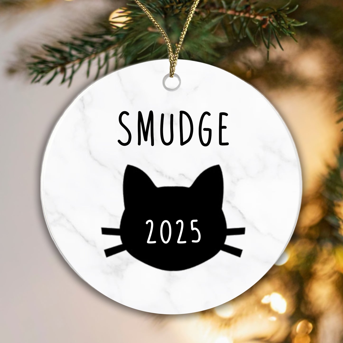 Personalised Cat Name and Year Bauble Christmas Tree Decoration - Ceramic