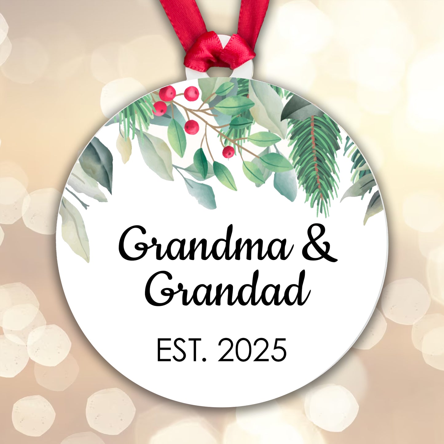 Grandma Grandad Est 2025 Bauble Pregnancy Announcement First Year Grandparents - Gift Boxed