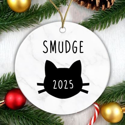 Personalised Cat Name and Year Bauble Christmas Tree Decoration - Ceramic