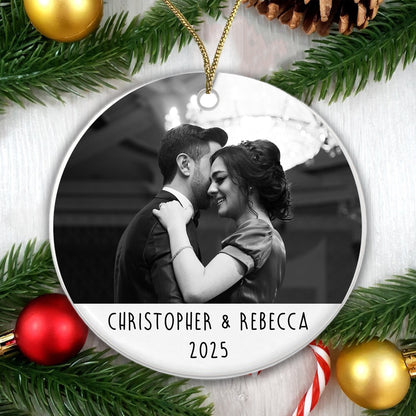 Personalised Couple Photo Bauble - Add a photo, names and year!