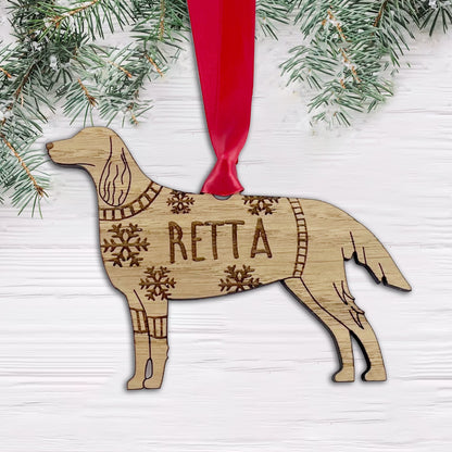 Personalised Red Setter Bauble Jumper Dog Bauble - Oak Veneer Wood - Add any name