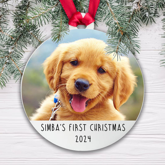 Personalised Dog's First Christmas Bauble - Acrylic Photo