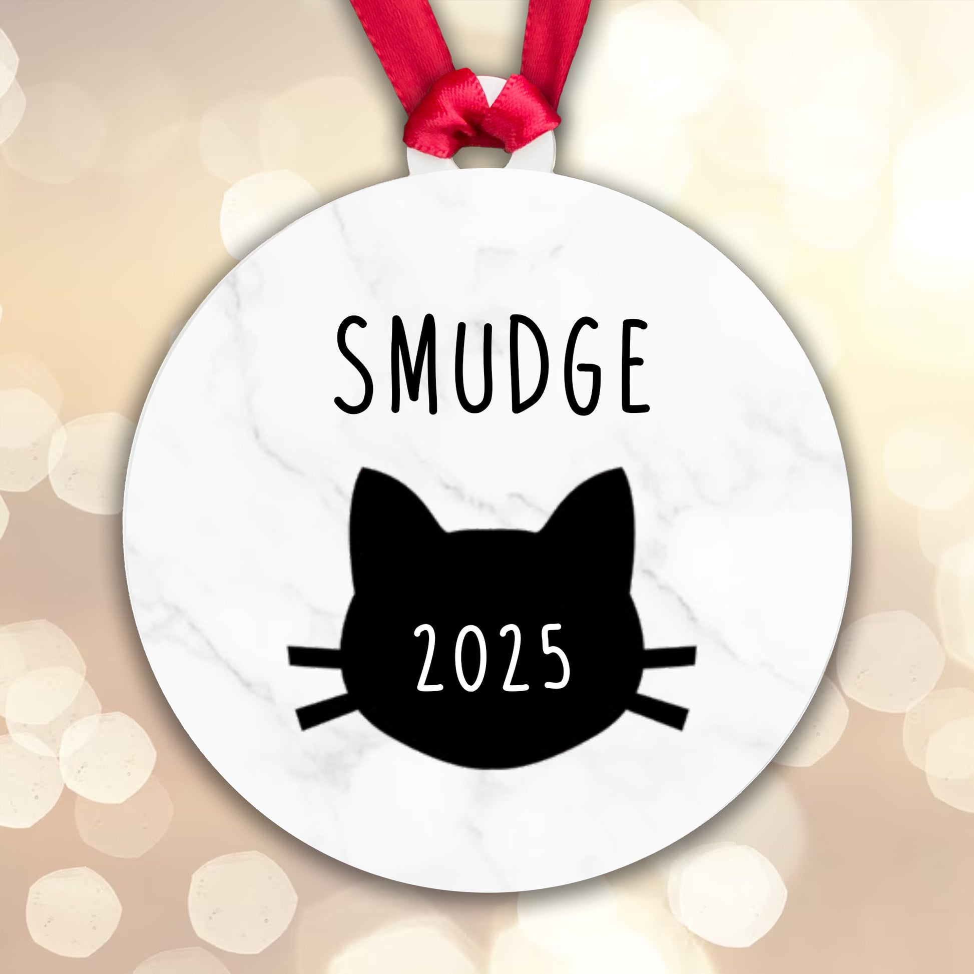 Personalised Cat Name and Year Bauble Christmas Tree Decoration - Acrylic