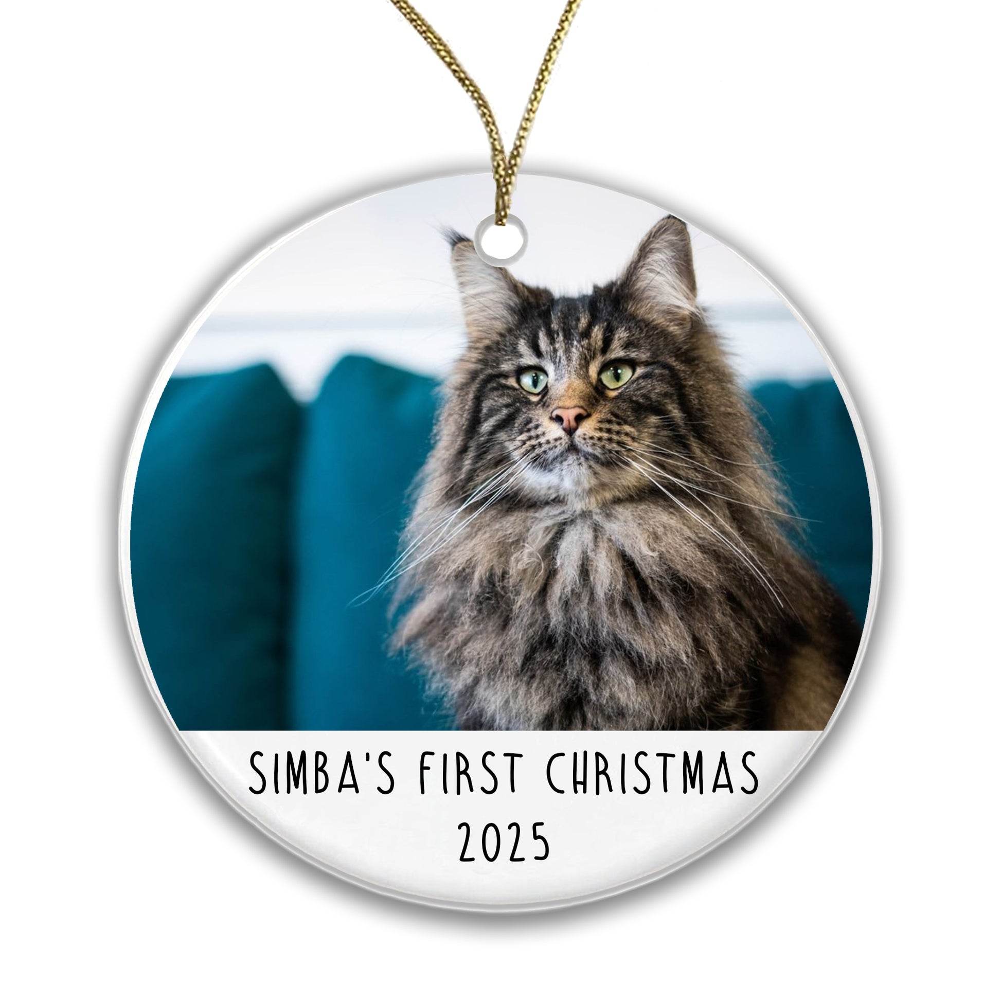 Personalised Cat's First Christmas Photo Bauble - Ceramic