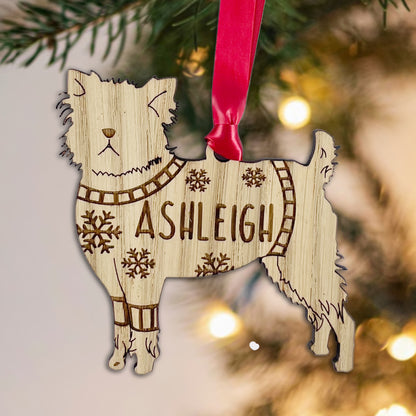 Personalised Affenpinscher Bauble Jumper Dog Bauble - Oak Veneer Wood - Add any name