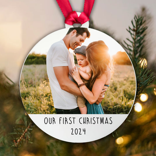 Personalised Couple Photo Bauble - Add a photo, names and year! - Gift Boxed