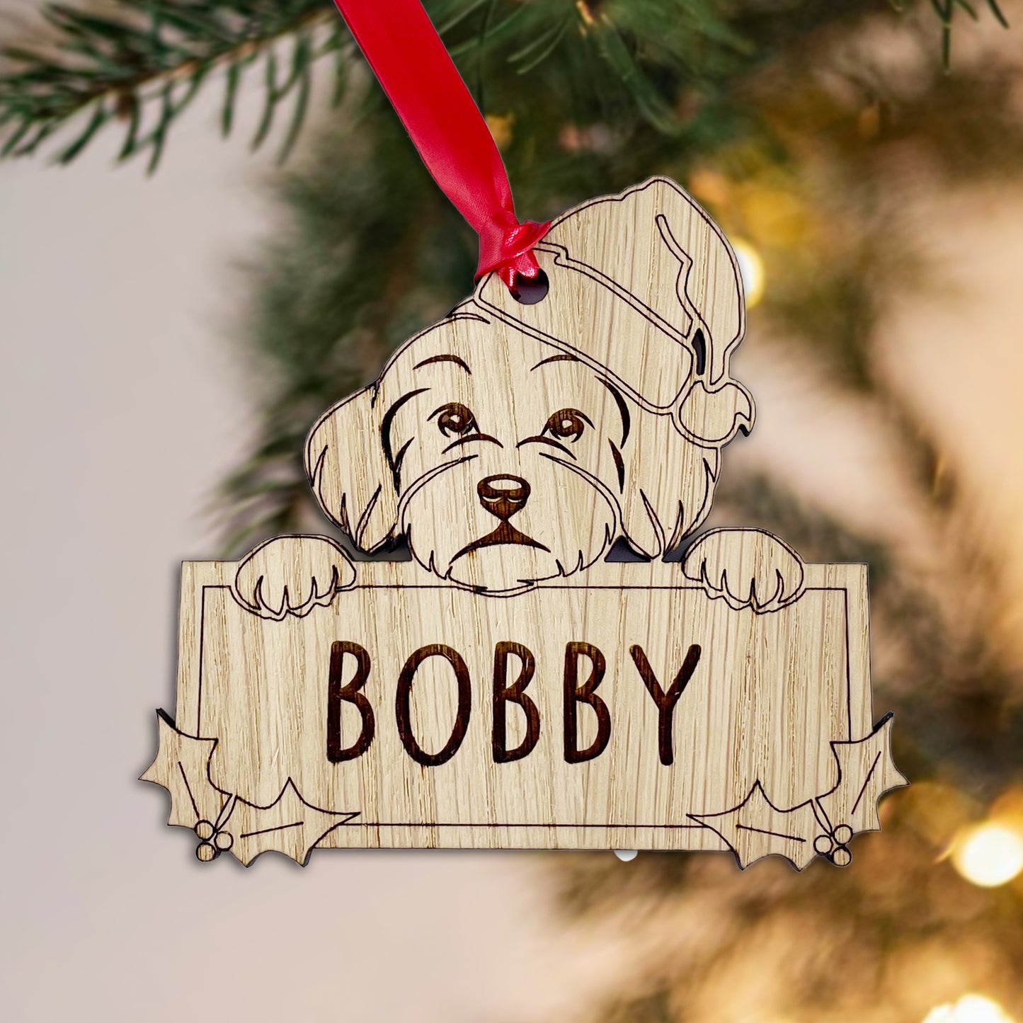 Personalised Bichon Frisé Dog Bauble - Peeking Design