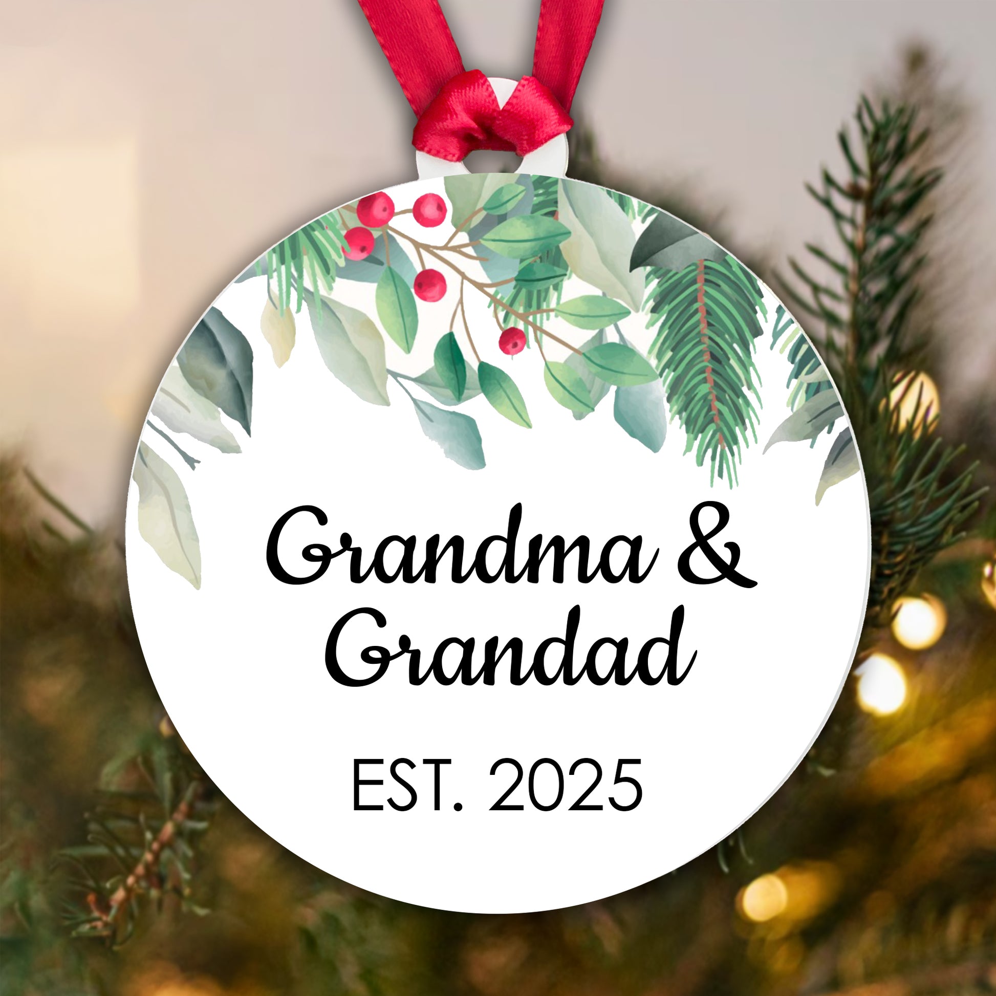 Grandma Grandad Est 2025 Bauble Pregnancy Announcement First Year Grandparents - Gift Boxed