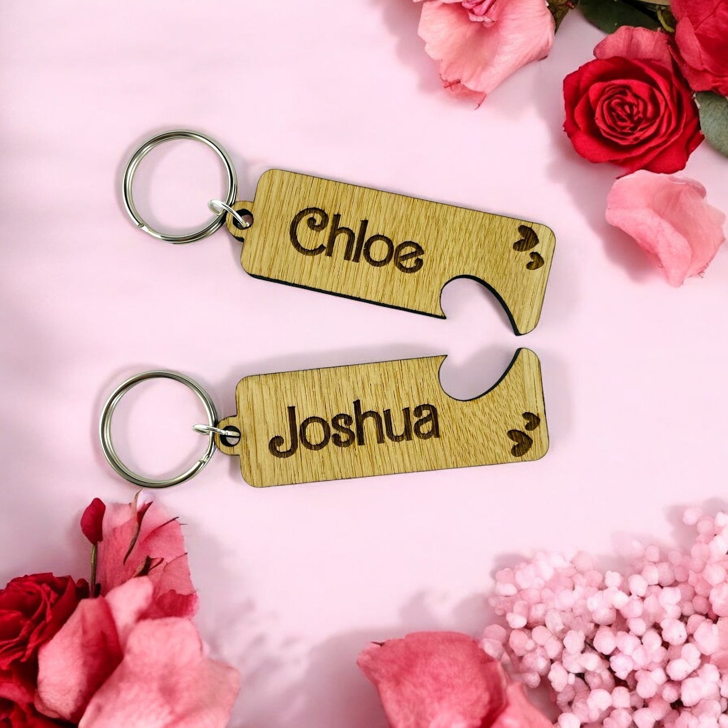 Personalised Name Keyring Heart - Set of 2