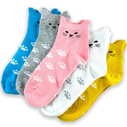 Cute Cat Ear Ankle Socks Pack of 5 - All Colours