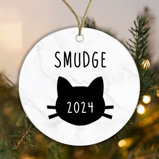 Personalised Ceramic Cat Bauble - Add any name and year!