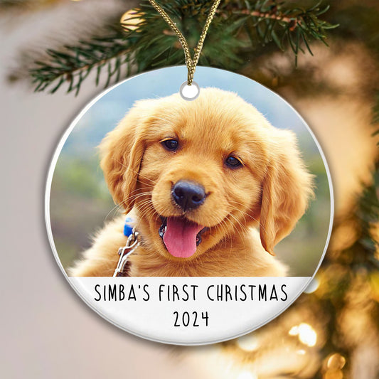 Personalised Dog's First Christmas Photo Bauble - Ceramic