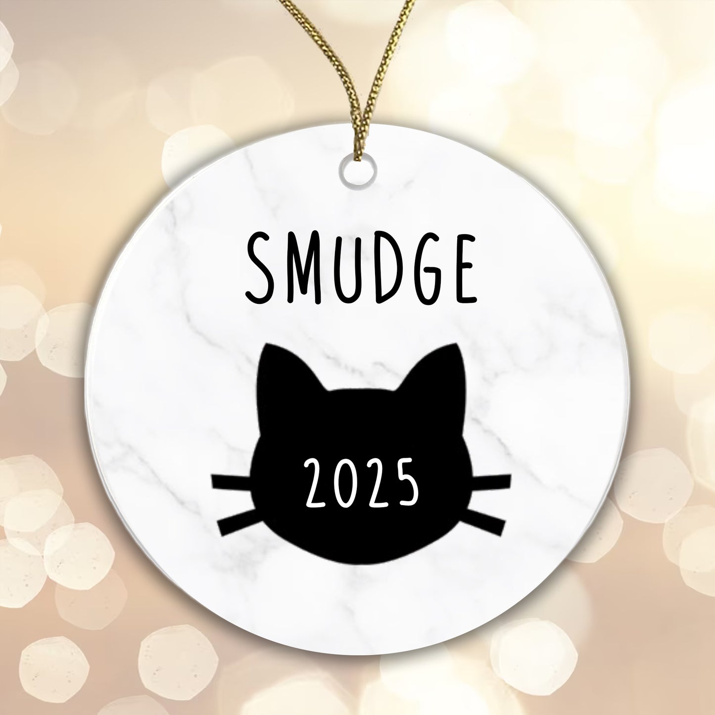 Personalised Cat Name and Year Bauble Christmas Tree Decoration - Ceramic